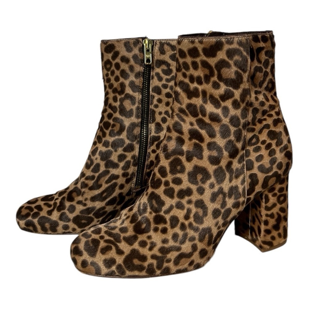 J.Crew Collection Leopard Ankle Zip Boots Calf Hair 8